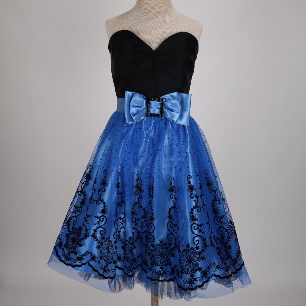 ❄️ Vtg Jessica McClintock Gunne Sax NWOT Blue Tulle Strapless Dress Holiday